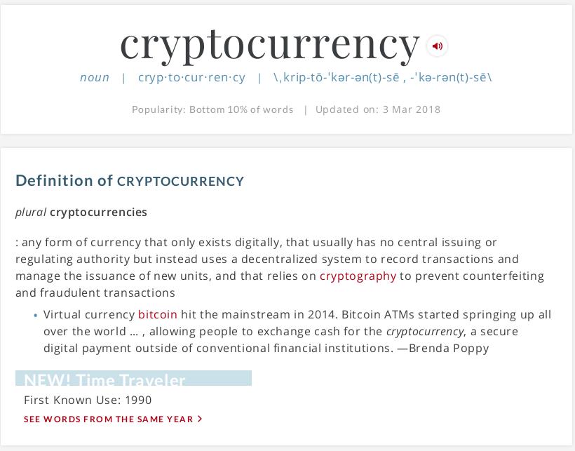 cryptocurrency definition merriam webster